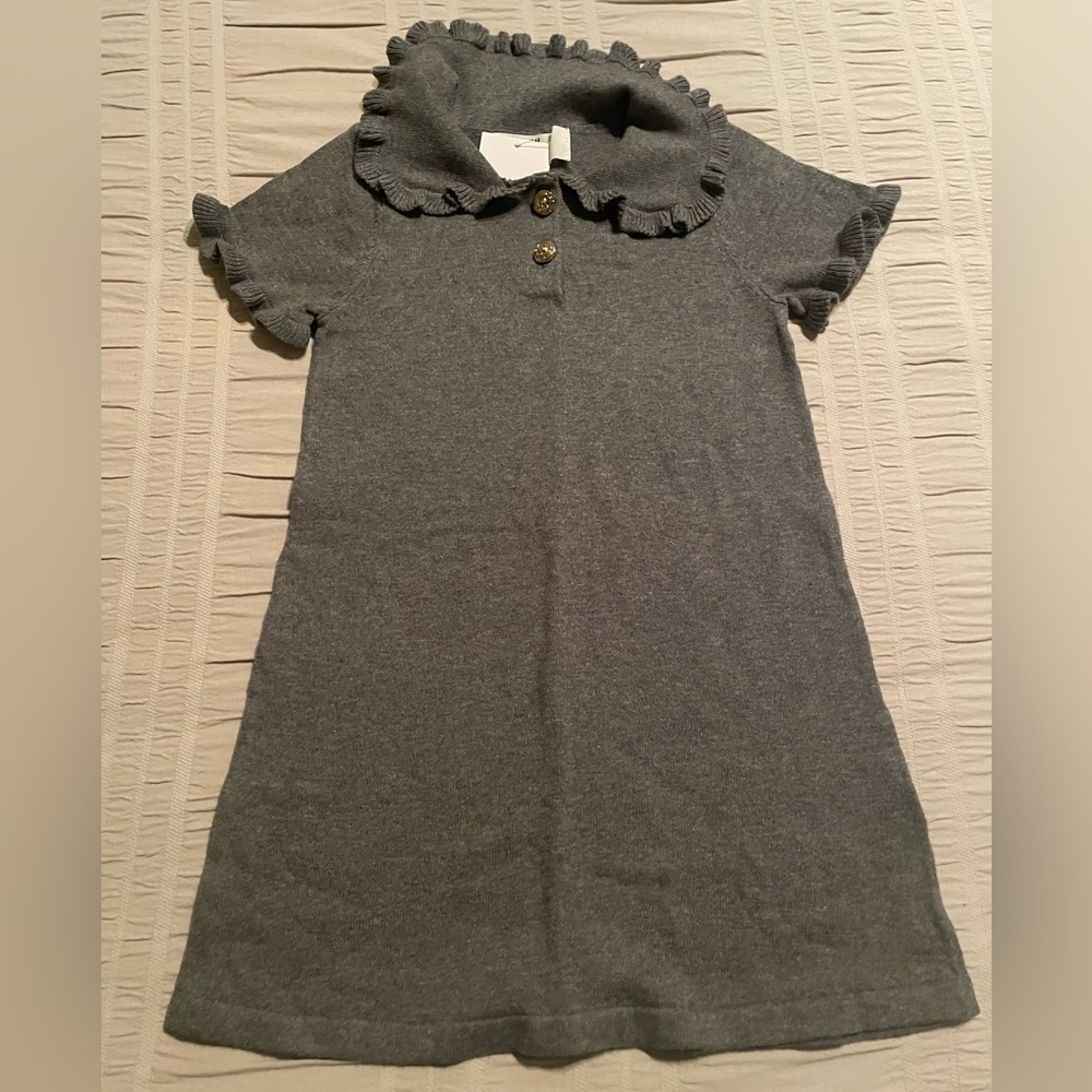 Gray Ruffled Kids Knit Dress
